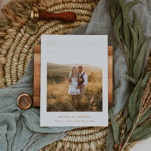 Einfache Elegante Terracotta Text und Foto   Hochz Save The Date