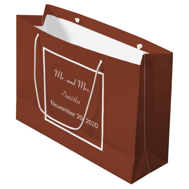 Einfache Elegante Terracotta und Weiße Hochzeit Gr Große Geschenktüte (Vorderseite Schrägansicht)