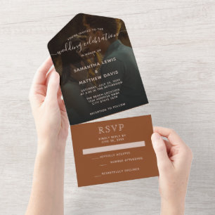 Einfache elegante Terrakotta-Boho-Hochzeit All In One Einladung