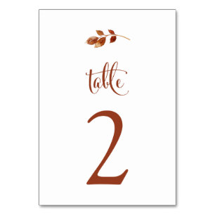 Einfache elegante Terrakotta-Herbstblätter Boho-Ho Tischnummer