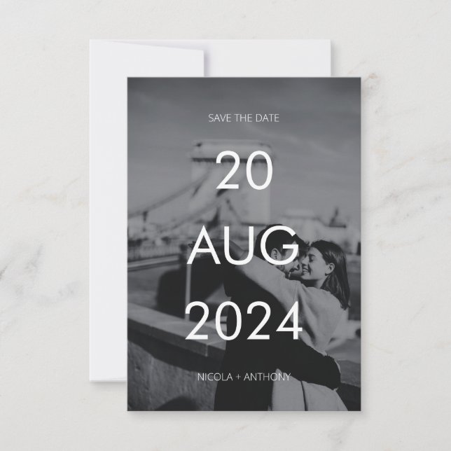 Einfache, elegante Text- und Foto-Hochzeit speiche Einladung (Vorderseite)