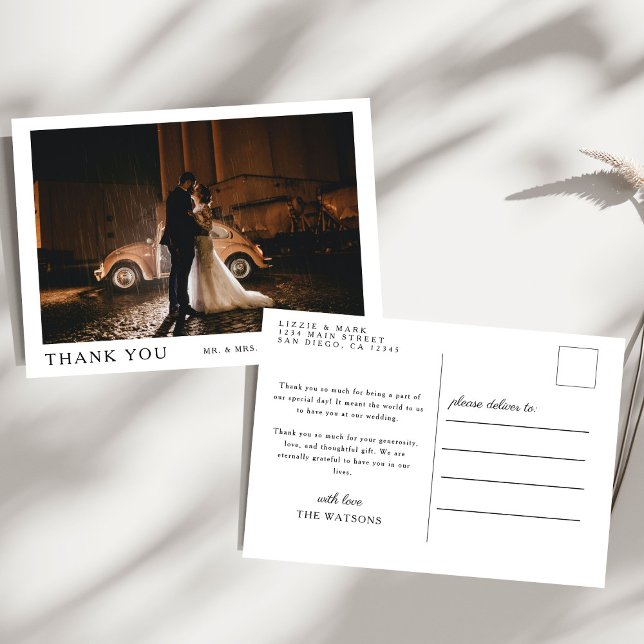 Einfache, elegante Texte und Foto Hochzeit Vielen  Postkarte (Von Creator hochgeladen)