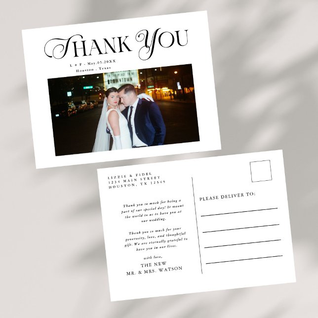 Einfache, elegante Texte und Foto Hochzeit Vielen  Postkarte (Von Creator hochgeladen)