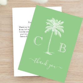 Einfache Elegante Tropical Palm Monogram Wedding Dankeskarte