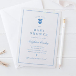 Einfache elegante Typografie Blue Baby Shower Einladung