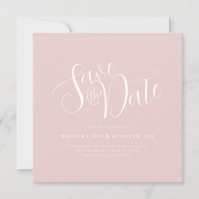 Einfache elegante Typografie Blush Pink Wedding Save The Date (Vorderseite)