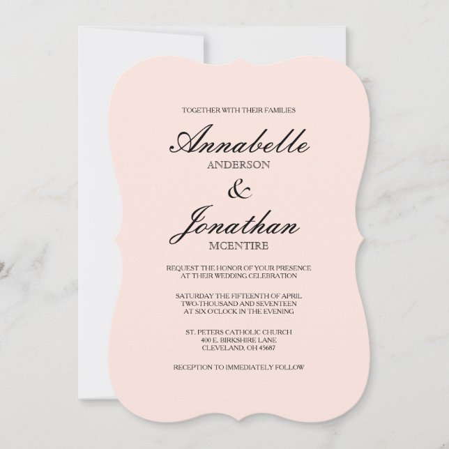 Einfache elegante Typografie - Blush Wedding Einla Einladung (Vorderseite)
