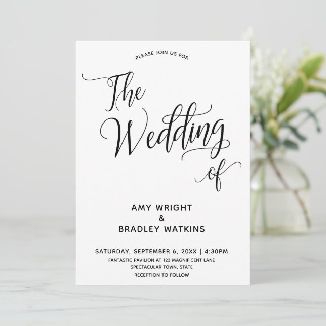 Einfache elegante Typografie Die Hochzeit von Einladung (Stehend Vorderseite)