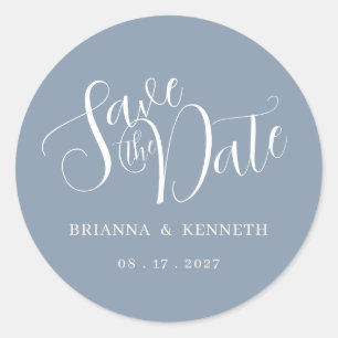 Einfache Elegante Typografie Dusty Blue Save the D Runder Aufkleber