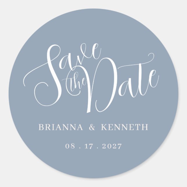 Einfache Elegante Typografie Dusty Blue Save the D Runder Aufkleber (Vorderseite)