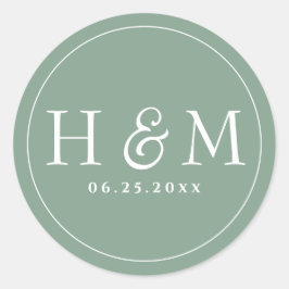 Einfache, elegante Typografie Mit Monogramm Hochze Runder Aufkleber