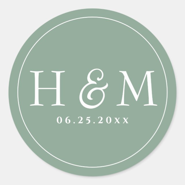 Einfache, elegante Typografie Mit Monogramm Hochze Runder Aufkleber (Vorderseite)
