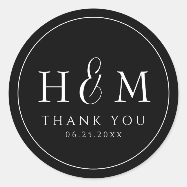 Einfache, elegante Typografie Mit Monogramm Hochze Runder Aufkleber (Vorderseite)