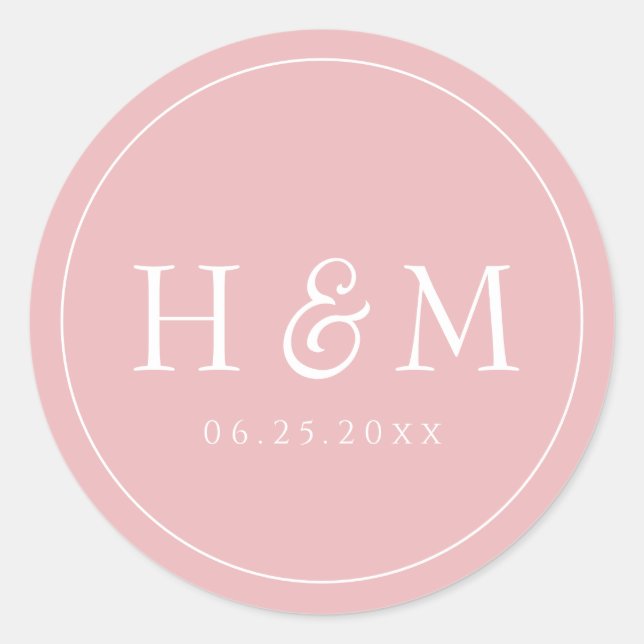 Einfache, elegante Typografie Mit Monogramm Hochze Runder Aufkleber (Vorderseite)