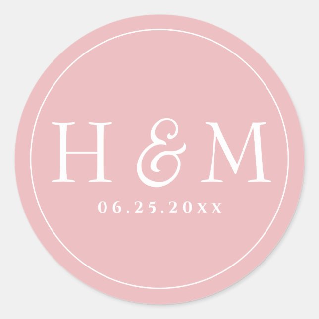 Einfache, elegante Typografie Mit Monogramm Hochze Runder Aufkleber (Vorderseite)