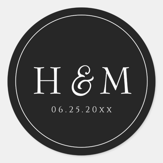 Einfache, elegante Typografie Mit Monogramm Hochze Runder Aufkleber (Vorderseite)