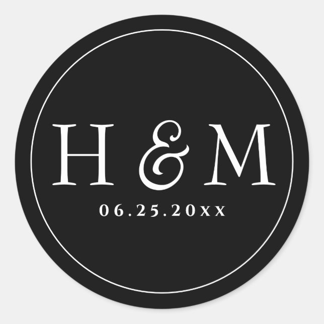 Einfache, elegante Typografie Mit Monogramm Hochze Runder Aufkleber (Vorderseite)