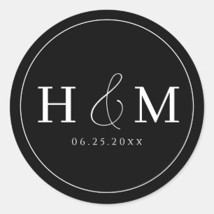 Einfache elegante Typografie monogrammierte Hochze Runder Aufkleber
