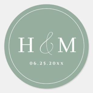Einfache elegante Typografie monogrammierte Hochze Runder Aufkleber