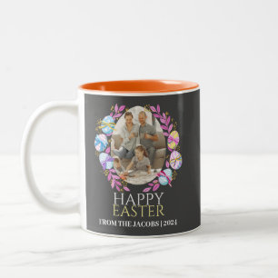 Einfache Elegante Typografie Osterfamilie Ein Foto Zweifarbige Tasse