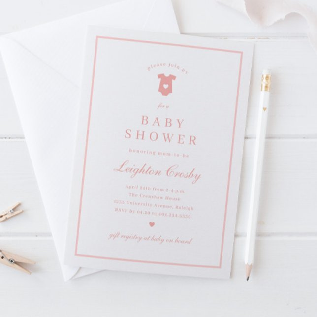 Einfache elegante Typografie Pink Baby Shower Einladung (Simple Classic Typography Pink  Baby Shower Invitation.)