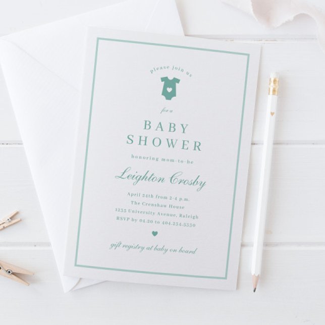 Einfache, elegante Typografie-Sage Green Baby-Dusc Einladung (Simple Classic Typography Sage Green Gender Neutral  Baby Shower Invitation.)
