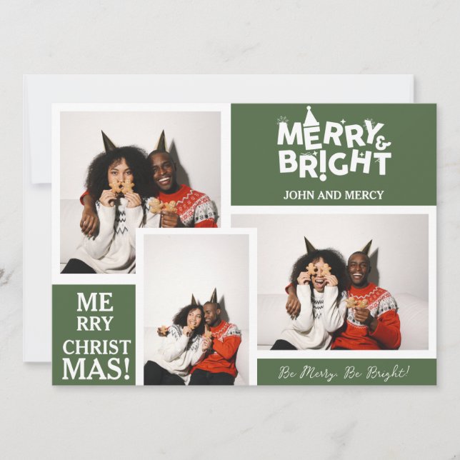 Einfache Elegante Typografie Weihnachten Paar 3 Fo (Vorderseite)