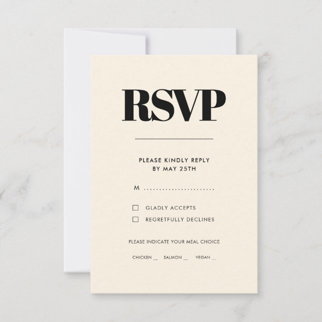 Einfache, elegante und schicke Auswahl an Cremes RSVP Karte (Vorderseite)