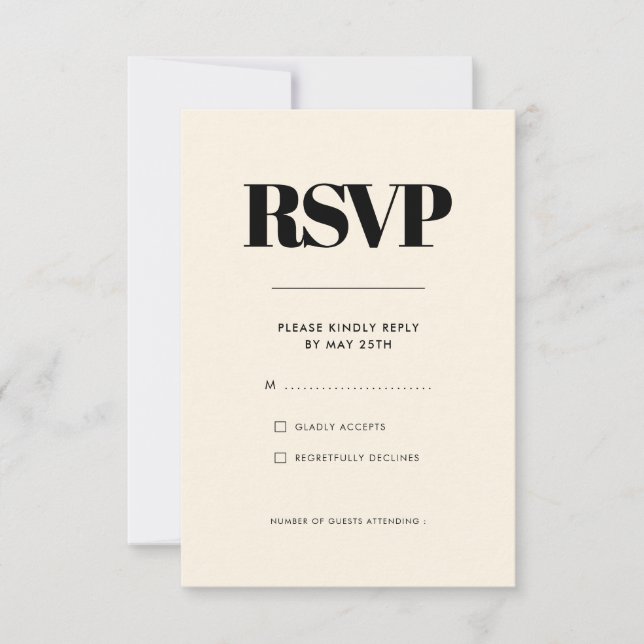 Einfache, elegante und schicke Creme-Hochzeit RSVP Karte (Vorderseite)