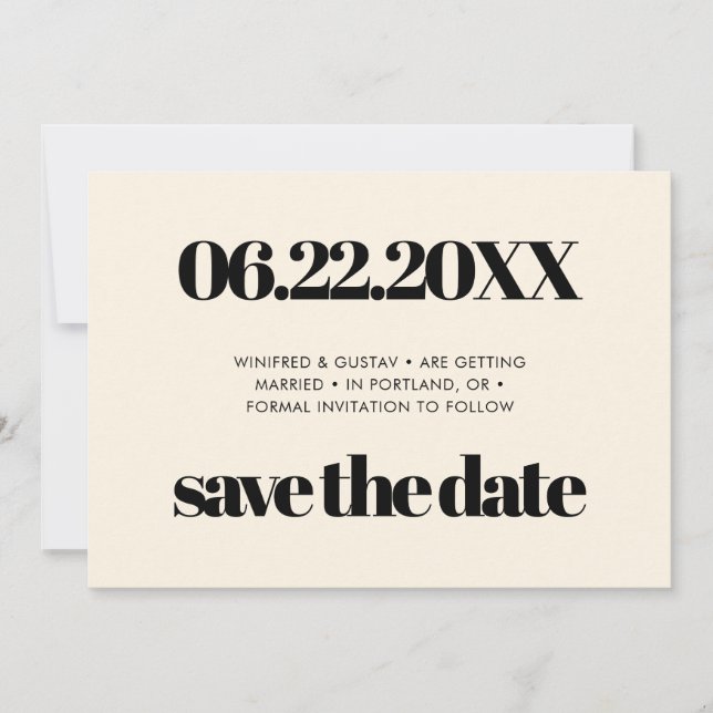 Einfache elegante und schicke Creme Save the Date (Vorderseite)