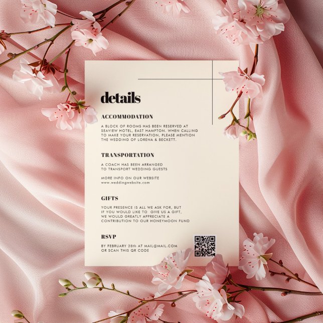 Einfache elegante und schicke Hochzeitsdetails QR- Begleitkarte (Von Creator hochgeladen)