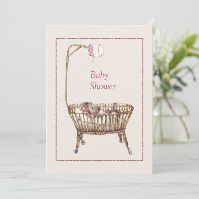 Einfache elegante Vintage Kinderdusche Einladung (Stehend Vorderseite)