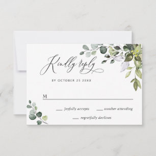 Einfache Elegante Wasserfarbe Eukalyptus Hochzeit RSVP Karte