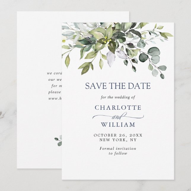 Einfache Elegante Wasserfarbe Eukalyptus Hochzeit Save The Date (Vorne/Hinten)