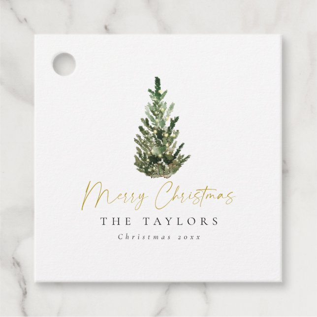 Einfache Elegante Watercolor Weihnachtsbaum Geschenkanhänger (Vorderseite)