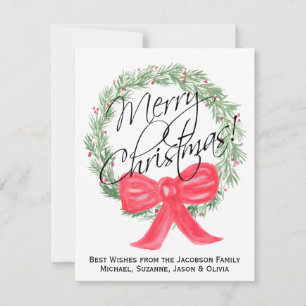 Einfache Elegante Watercolor Wreath Frohe Weihnach Feiertagskarte