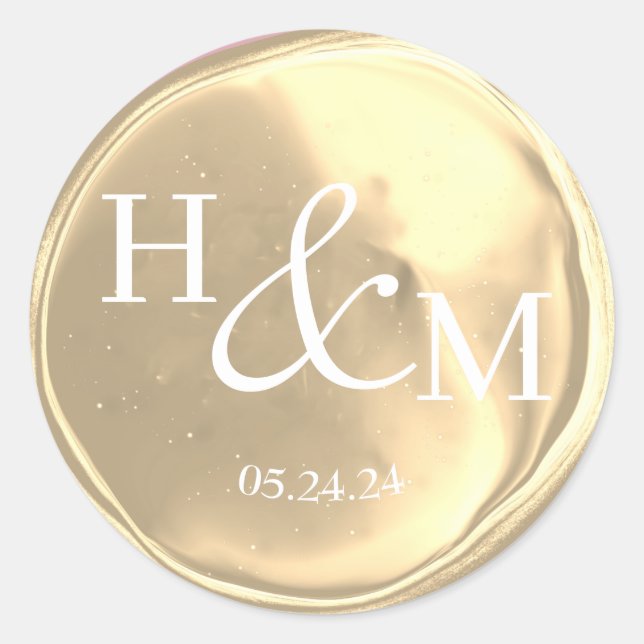 Einfache Elegante Wax Siegel Mit Monogramm Hochzei Runder Aufkleber (Vorderseite)