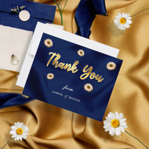 Einfache Elegante Wedding Navy Blue und Gold Scrip Dankeskarte