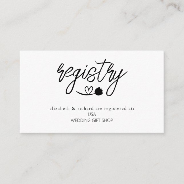 Einfache Elegante Wedding Shower - Geschenkkartei Begleitkarte (Vorderseite)