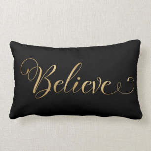 Einfache Elegante Weihnachten glauben Gold Black Lendenkissen