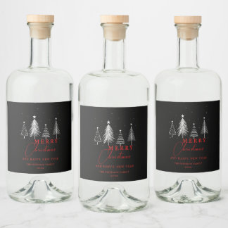 Einfache Elegante Weihnachtsbaume | Schwarz Alkoholflaschenetikett