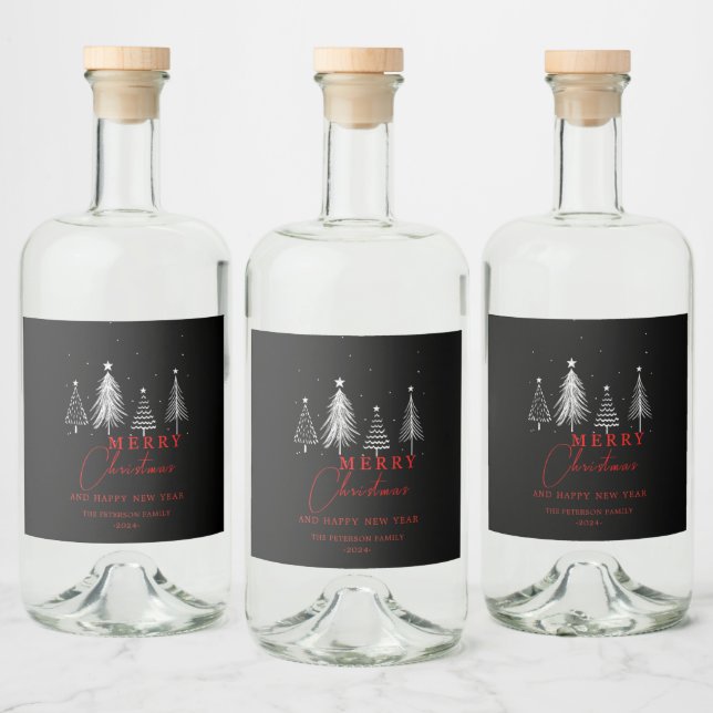 Einfache Elegante Weihnachtsbaume | Schwarz Alkoholflaschenetikett (Flaschen)