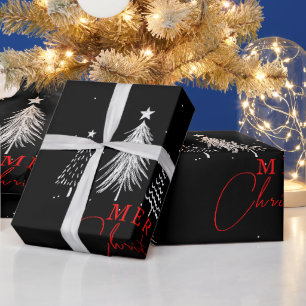 Einfache Elegante Weihnachtsbaume Schwarz Geschenkpapier