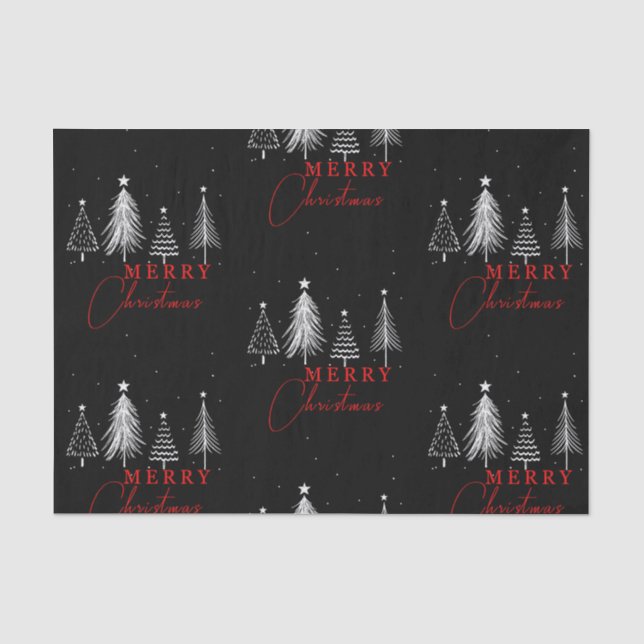Einfache Elegante Weihnachtsbaume | Schwarz Seidenpapier (Vorderseite)