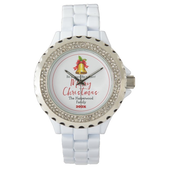 Einfache Elegante Weihnachtsfamilie Foto Collage Armbanduhr (Vorderseite)