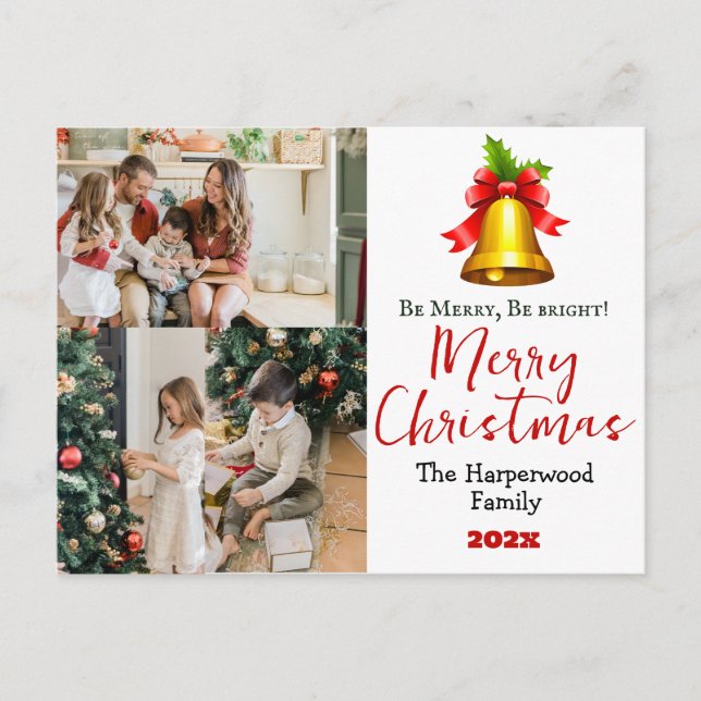 Einfache Elegante Weihnachtsfamilie Foto Collage Feiertagspostkarte (Vorderseite)