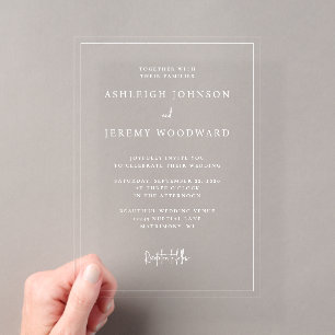 Einfache elegante weiße gerahmte Hochzeit Acryleinladungen