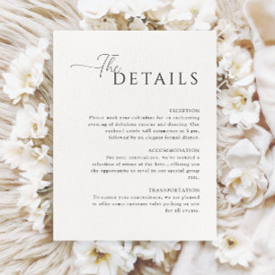 Einfache, elegante, weiße Hochzeitsdetails Begleitkarte