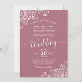 Einfache, elegante Weiße Spitze auf Dusty Rose Wed Einladung