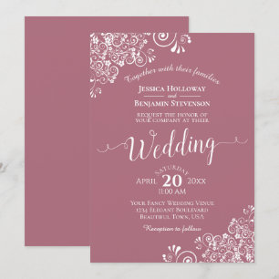 Einfache, elegante Weiße Spitze auf Dusty Rose Wed Einladung